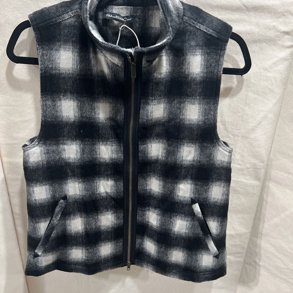 Fika The Brand Buffalo Check Wool Blend Sherpa Lined Blanket Vest New Small S